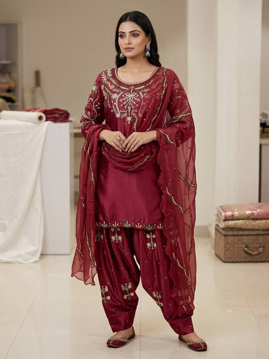 Midnight Oxblood Jewel-Neck Ensemble